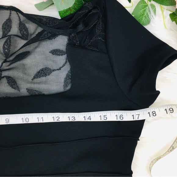 Vintage Peep Bodycon Little Black Cocktail Dress size Large Sheer Back Beading - Picture 8 of 13